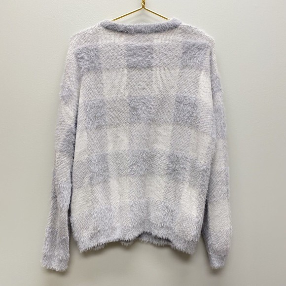 Time and Tru Fuzzy Sweater SIZE XL Light Grey Buffalo Plaid NEW Extra Large Soft - Picture 3 of 9